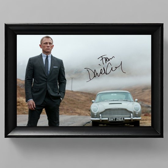 Autographe encadré de James Bond – 15 x 10 cm dans un cadre Zwart Classique – Signature imprimée – Daniel Craig - Casino Royale - Quantum of Solace - No Time to Die