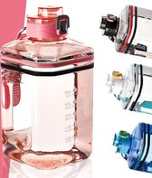 2,2 L grote waterfles met tijdmarkeringen Tracker sportdrankfles BPA-vrij (roze)