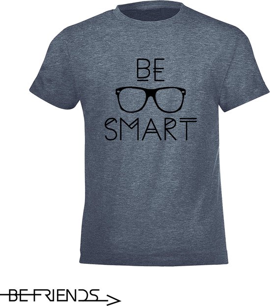 Be Friends T-Shirt - Be Smart - Kinderen - Denim - Maat 12 jaar