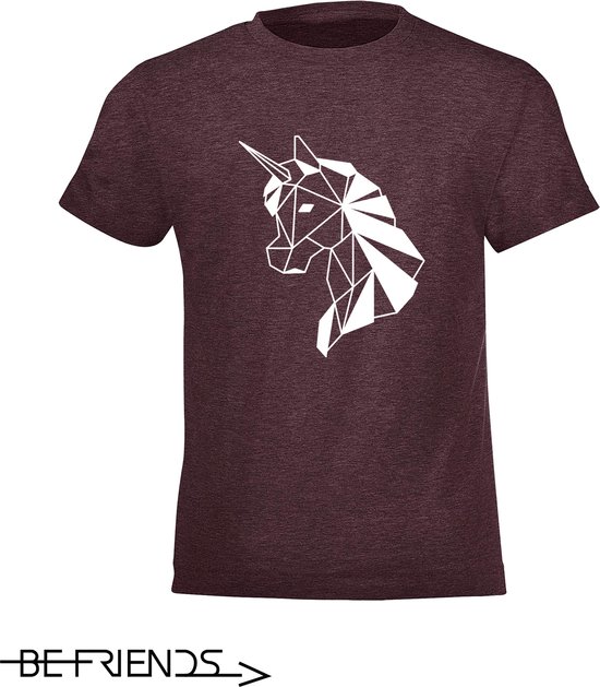Be Friends T-Shirt - Unicorn - Kinderen - Bordeaux - Maat 2 jaar