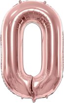 LUQ - Cijfer Ballonnen - Cijfer Ballon 0 Jaar Rose Goud XL Groot - Helium Verjaardag Versiering Feestversiering Folieballon