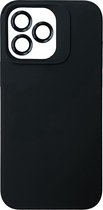 Casemania Hoesje Geschikt voor Apple iPhone 12 Pro Max - Zwart - Liquid Siliconen Back Cover - Met Camera Lens Protector