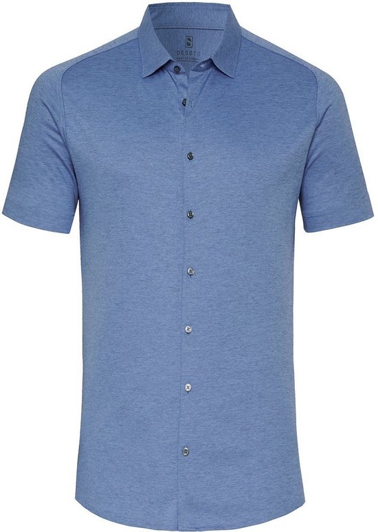 Desoto - Short Sleeve Jersey Overhemd Blauw - Heren - Slim-fit