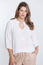 Paprika Effen wafelblouse met frou-frou kraag