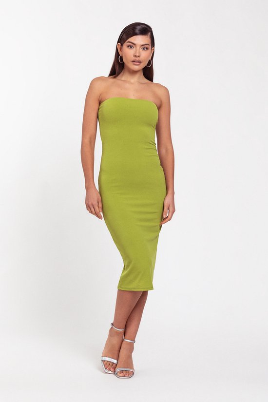 Strapless basic jurk - Groen/olijfgroen - Maxi jurk zonder bandjes - Lange aansluitende jurk - Veel stretch - Maxi dress - One-size - Een maat