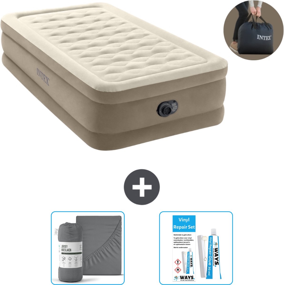Intex Luchtbed - 1-Persoons - 99 x 191 x 46 cm - Beige - Inclusief pomp - Accessoires CB20
