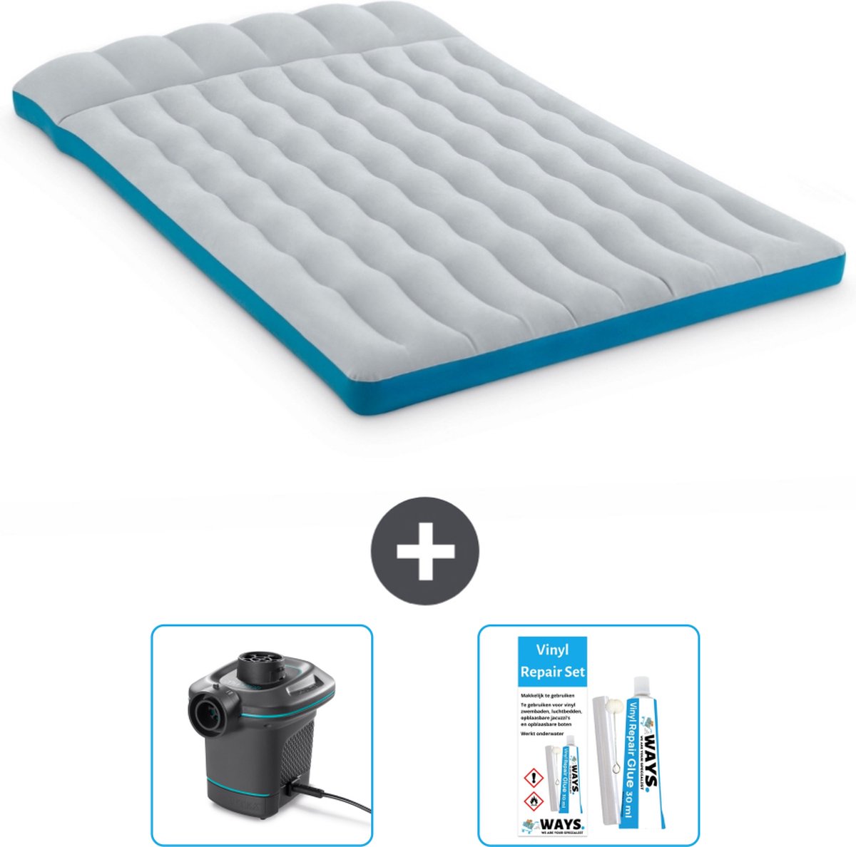 Intex Campingmat - 2-Persoons - 127 x 193 x 24 cm - Blauw - Inclusief Accessoires CB14
