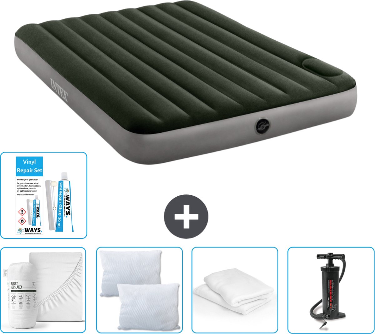Intex Luchtbed - 2-Persoons - 152 x 203 x 25 cm - Groen - Accessoires CB1