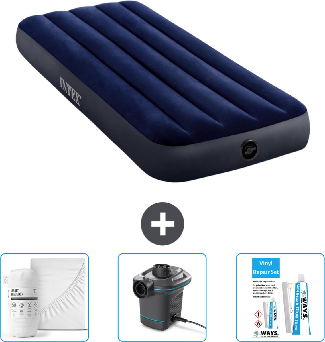 Intex Luchtbed - 1-Persoons - 76 x 191 x 25 cm - Blauw - Inclusief Accessoires CB4