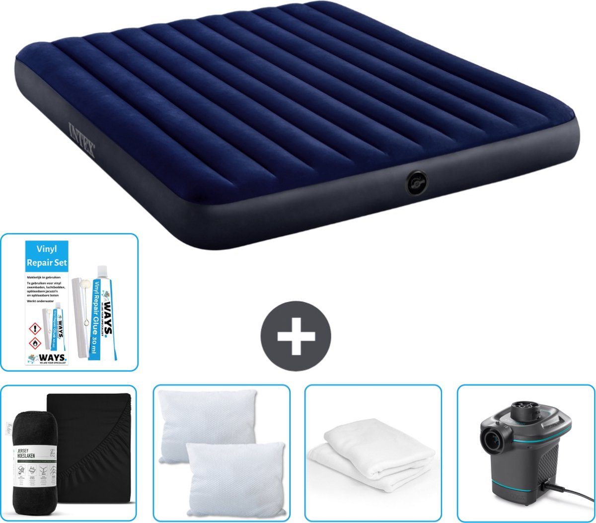 Intex Luchtbed - 2-Persoons - 183 x 203 x 25 cm - Blauw - Inclusief Accessoires CB6