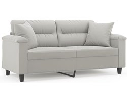 vidaXL - Tweezitsbank - met - kussens - 140 - cm - microvezelstof - lichtgrijs vidaXL - Tweezitsbank - met - kussens - 140 - cm - microvezelstof - lichtgrijs