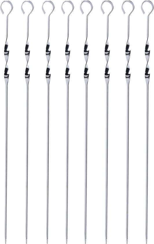 Brochettes BBQ - 8x pièces - Acier inoxydable - 38 cm - brochettes pour viande - accessoires barbecue