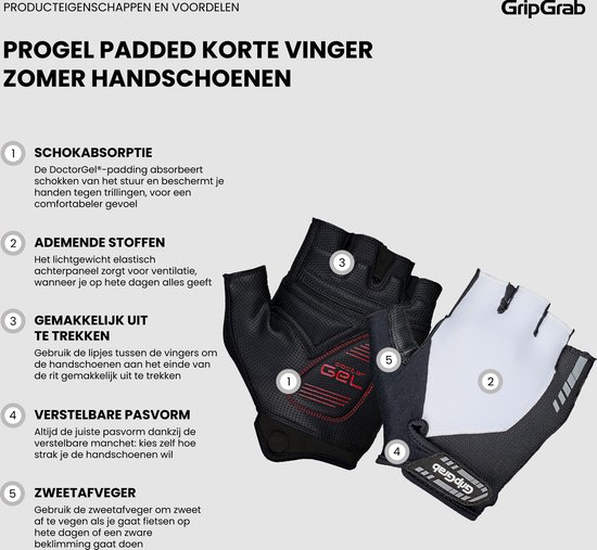 GripGrab - ProGel Padded Korte Vinger Zomer Fietshandschoenen Wielrenhandschoenen met Padding - Wit - Unisex - Maat XL van Gripgrab — afbeelding 3
