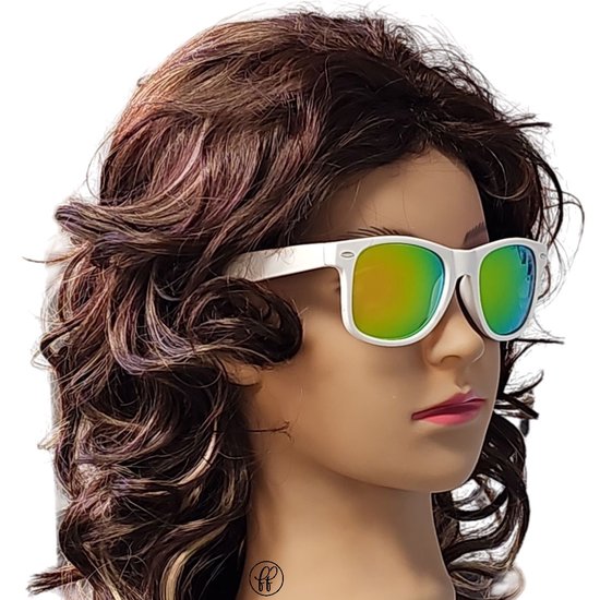 Fako Fashion® - Lunettes de soleil homme - Lunettes de soleil femme - Classic - UV400 - Monture Wit - Miroir Goud/vert