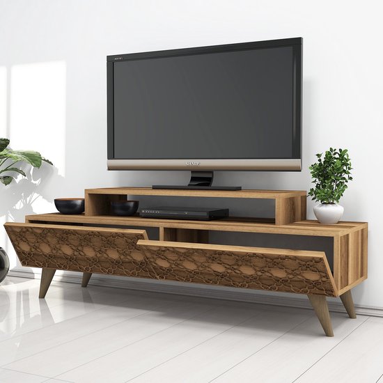 Emob- TV Meubel Walnoot TV-meubel | Woody Mode | Breedte | 100% Melamine - 140cm - Bruin