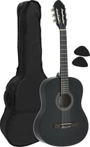 Bastix - Concertgitaar/klassiek gitaar, 3/4 formaat, zwart, met crèmekleurige, ingelegde rand en zacht gevoerde gitaarhoes met rugzakriemen en muziekvak, inclusief 2 plectrums