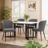 Sweiko Eettafel set, 140 x 80 x 75cm eettafel met 4 stoelen, donkergrijze fluwelen eetkamerstoelen, kussens stoel ontwerp met rugleuning, wit MDF tafelblad, V-vormige zwarte tafelpoten