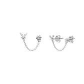 Lucardi Femme Clous d'oreilles en argent double fleur papillon zircone - Boucles d'oreilles - Argent 925 - Couleur argent