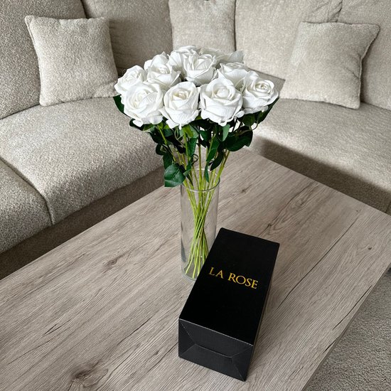 LA ROSE Kunstbloemen voor Vaas - Nepbloemen - Zijden Bloemen - Kunstbloemen voor Buiten - Eeuwige Roos - Bloem Geschenk - Set van 15 Witte Rozen