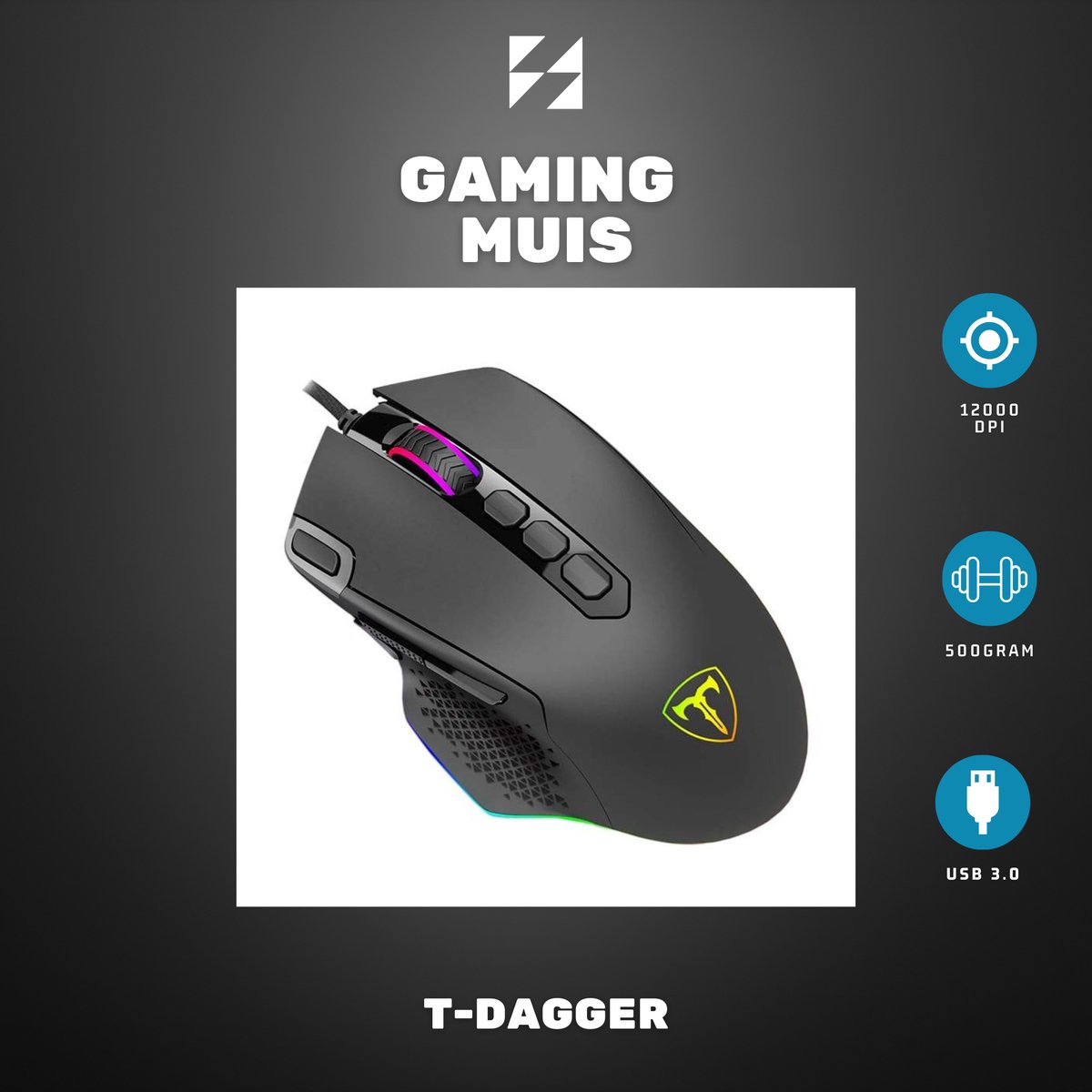 T-Dagger Force - 12000 DPI Gaming Muis thumbnail 2