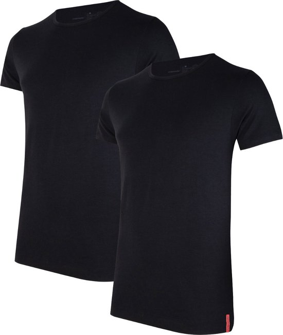 Undiemeister - T-shirt - T-shirt heren - Slim fit - Korte mouwen - Gemaakt van Mellowood - Crew Neck - Volcano Ash (zwart) - 2-pack - M
