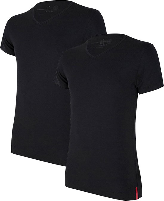 Undiemeister - T-shirt - T-shirt heren - Slim fit - Korte mouwen - Gemaakt van Mellowood - V-Hals - Volcano Ash (zwart) - 2-pack - XL