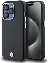Coque arrière en Métal enveloppée de signature BMW ( Compatible MagSafe) - Convient pour Apple iPhone 14 Pro Max (6,7") - Zwart