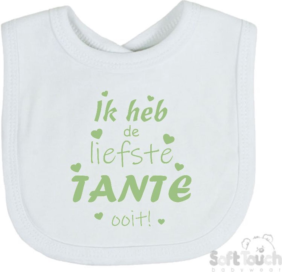 Goedkoopste Soft Touch Slabber Slabbetje Slab Ik heb de liefste TANTE ooit! Unisex Katoen Wit/sage green (saliegroen) Maat 33x22 Cm