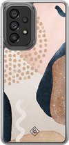 Casimoda® hoesje - Geschikt voor Samsung Galaxy A52 5G - Abstract Dots - 2-in-1 case - Schokbestendig - Geometrisch patroon - Verhoogde randen - Bruin/beige, Transparant