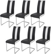 Set van 6 stoelen - Wit en zwart imitatie - L 55 x D 45 x H 99 cm - LEON