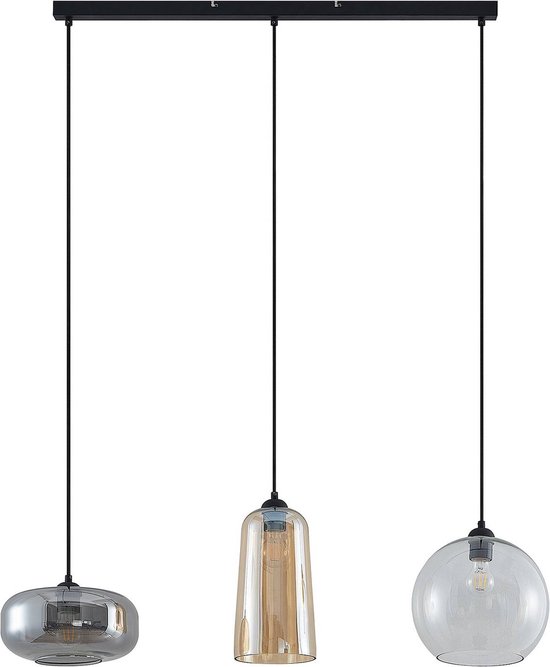 Lucande - hanglamp - 3 lichts - Metaal, glas - E27 - helder, amber, rookgrijs