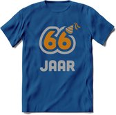 66 Jaar Feest T-Shirt | Goud - Zilver | Grappig Verjaardag Cadeau Shirt | Dames - Heren - Unisex | Tshirt Kleding Kado | - Donker Blauw - S