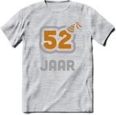 52 Jaar Feest T-Shirt | Goud - Zilver | Grappig Verjaardag Cadeau Shirt | Dames - Heren - Unisex | Tshirt Kleding Kado | - Licht Grijs - Gemaleerd - 3XL