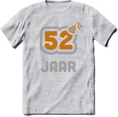 52 Jaar Feest T-Shirt | Goud - Zilver | Grappig Verjaardag Cadeau Shirt | Dames - Heren - Unisex | Tshirt Kleding Kado | - Licht Grijs - Gemaleerd - XL