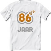 86 Jaar Feest T-Shirt | Goud - Zilver | Grappig Verjaardag Cadeau Shirt | Dames - Heren - Unisex | Tshirt Kleding Kado | - Wit - S