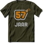 57 Jaar Feest T-Shirt | Goud - Zilver | Grappig Verjaardag Cadeau Shirt | Dames - Heren - Unisex | Tshirt Kleding Kado | - Leger Groen - XXL