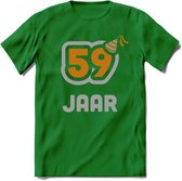 59 Jaar Feest T-Shirt | Goud - Zilver | Grappig Verjaardag Cadeau Shirt | Dames - Heren - Unisex | Tshirt Kleding Kado | - Donker Groen - XL