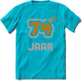 74 Jaar Feest T-Shirt | Goud - Zilver | Grappig Verjaardag Cadeau Shirt | Dames - Heren - Unisex | Tshirt Kleding Kado | - Blauw - M