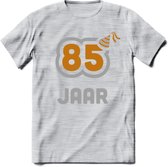 85 Jaar Feest T-Shirt | Goud - Zilver | Grappig Verjaardag Cadeau Shirt | Dames - Heren - Unisex | Tshirt Kleding Kado | - Licht Grijs - Gemaleerd - S