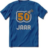 50 Jaar Feest T-Shirt | Goud - Zilver | Grappig Verjaardag Cadeau Shirt | Dames - Heren - Unisex | Tshirt Kleding Kado | - Donker Blauw - M