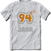 94 Jaar Feest T-Shirt | Goud - Zilver | Grappig Verjaardag Cadeau Shirt | Dames - Heren - Unisex | Tshirt Kleding Kado | - Licht Grijs - Gemaleerd - 3XL