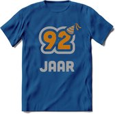 92 Jaar Feest T-Shirt | Goud - Zilver | Grappig Verjaardag Cadeau Shirt | Dames - Heren - Unisex | Tshirt Kleding Kado | - Donker Blauw - XXL