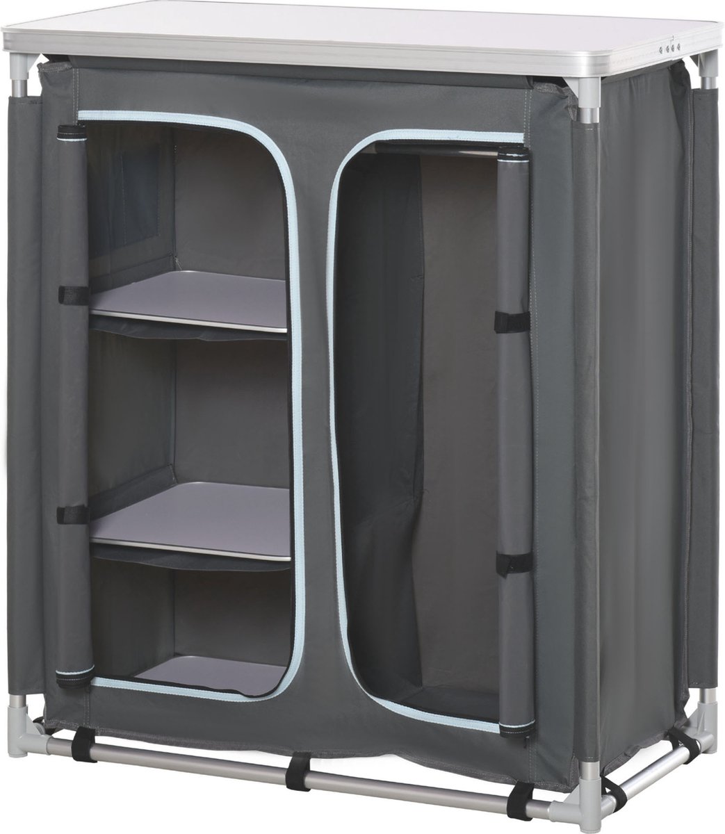 Outsunny Campingkast inklapbaar keukenbox draagbaar met 3 planken 1 kast grijs A20-159