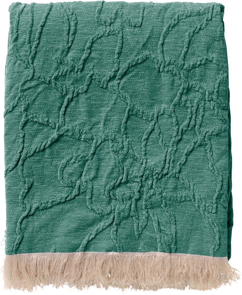 Dutch Decor FLORINE - plaid 140x180 cm - ingeweven patroon - effen kleur met franjes - Sagebrush Green - groen Blauwgroen