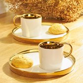 Karaca- Levin -Wit -Set van 2 koffiekopset 100 ml-voor mokka en ekspresso