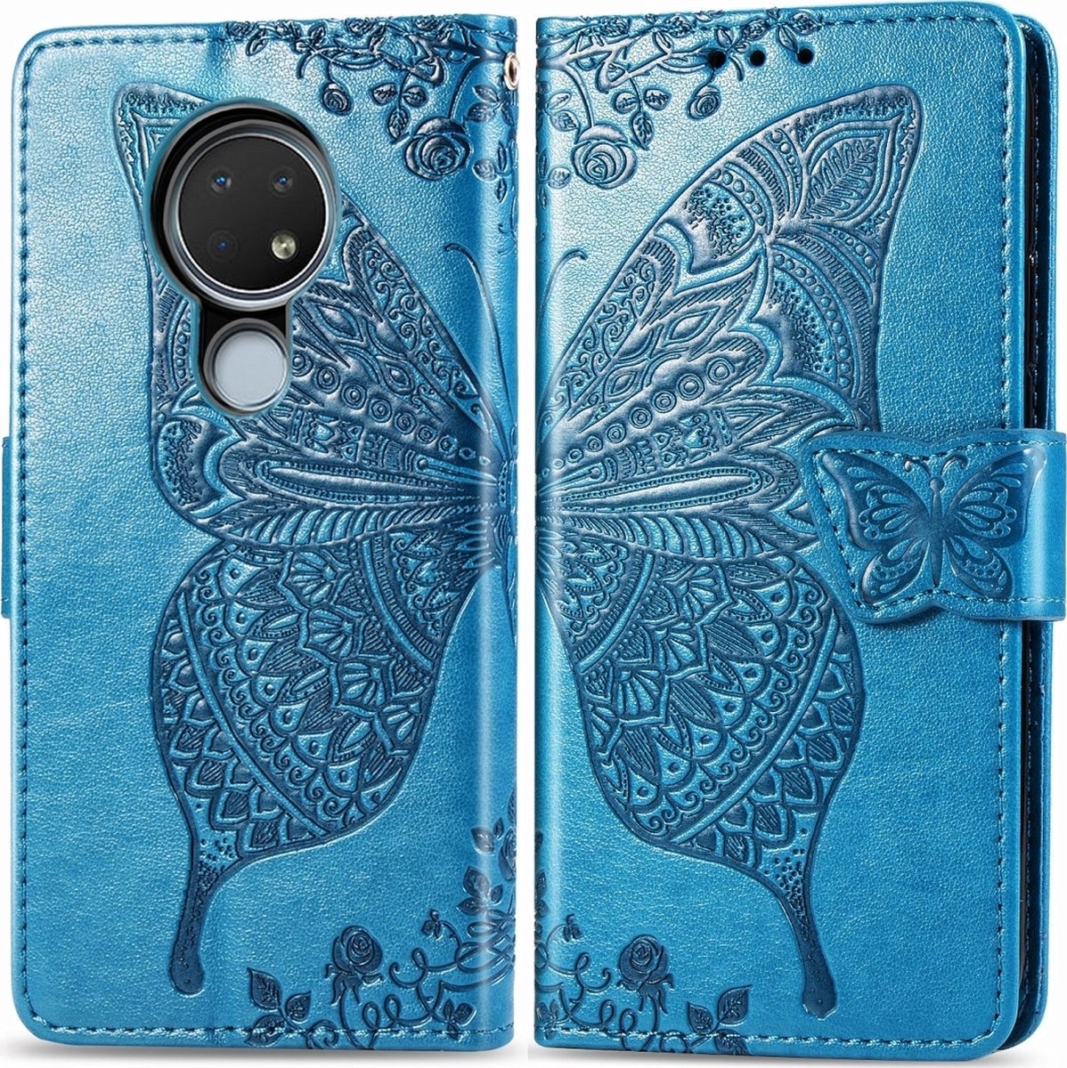 Mobigear Telefoonhoesje geschikt voor Nokia 6.2 Hoesje | Mobigear Butterfly Bookcase Portemonnee | Pasjeshouder voor 3 Pasjes | Telefoonhoesje voor Pinpas / OV Kaart / Rijbewijs - Blauw