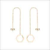 Aramat jewels ® - Doortrek oorbellen zeshoek goudkleurig staal 10cm