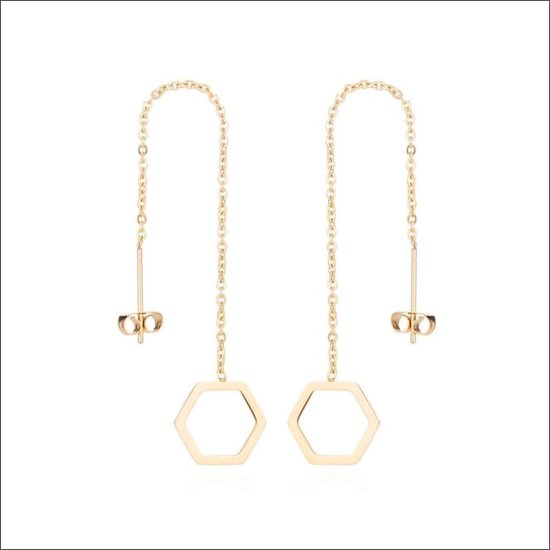Aramat jewels ® - Doortrek oorbellen zeshoek goudkleurig staal 10cm