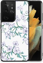Foto hoesje Geschikt voor Samsung Galaxy S21 Ultra Telefoonhoesje met Zwarte rand Blossom White