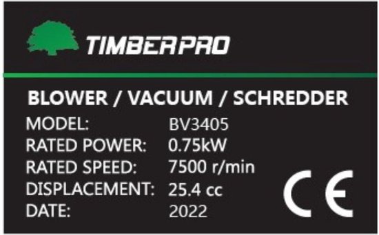 TIMBERPRO – 3in1 – Bladblazer - Benzine - Zuig en versnipperfunctie - 26cc - Blaassnelheid 225 km/u - Opvangzak 45 l
